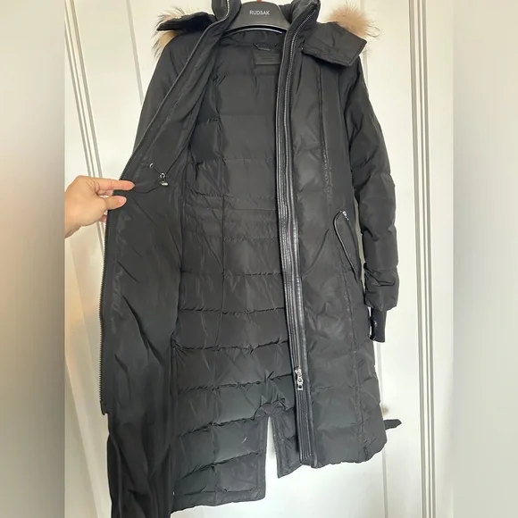 RUDSAK Long Parka Black Puffer Coat with Fur Trim - Picture 4 of 8